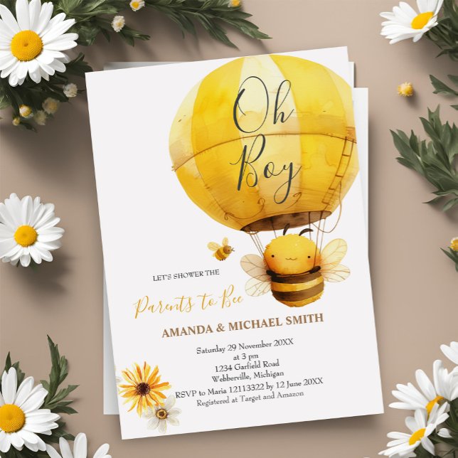 Invitation c'est un garçon Baby shower d'aquarelle d'abeille (Créateur téléchargé)