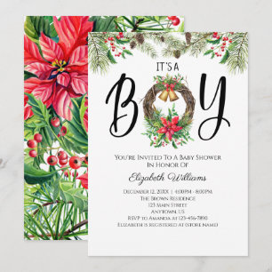 Invitation C'est un garçon Baby shower d'aquarelle de Noël