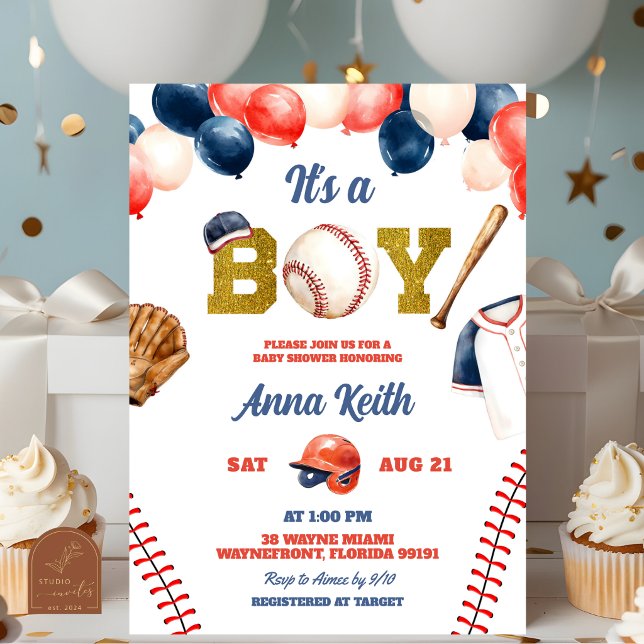 Invitation C'est un garçon Baby Shower de baseball (Créateur téléchargé)