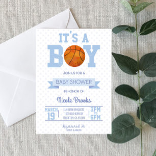 Invitation C'est un garçon ! Baby shower de basket-ball bleu
