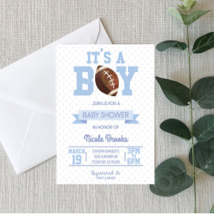Invitation C'est un garçon ! Baby shower de football bleu Inv