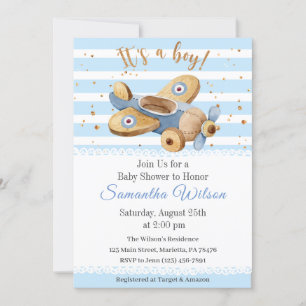 Invitation C'est un garçon ! Baby shower de jouets d'avion vi