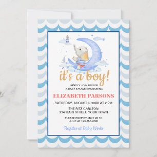 Invitation C'est un garçon Baby shower de lune nautique