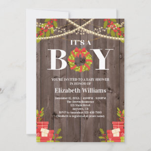 Invitation C'est un garçon Baby shower de Noël Wreath Wood