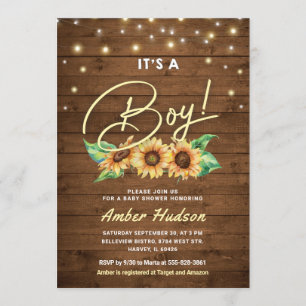 Invitation C'est un garçon Baby shower de tournesol jaune sau