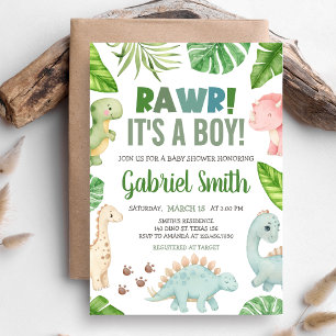 Invitation C'est un garçon Baby Shower Dinosaure