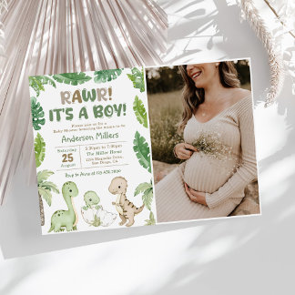 Invitation C'est un garçon Baby shower Dinosaure aquarelle Ph