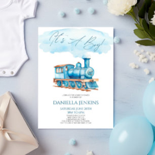 Invitation C'est un garçon ! Baby shower ferroviaire Vintage