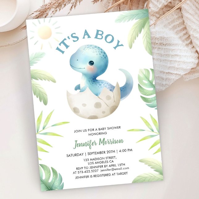 Invitation C'est un garçon ! Baby shower garçon Cute Dinosaur (Créateur téléchargé)