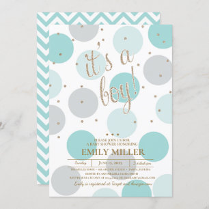 Invitation C'est un garçon - Baby shower gris, turquoise et o