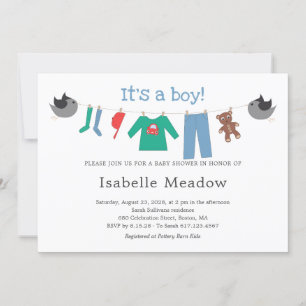 Invitation C'est un garçon Baby Shower Linge à Linger