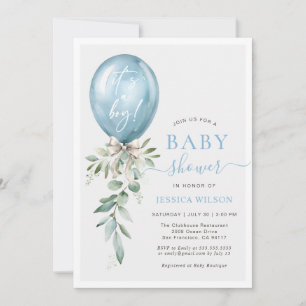 Invitation C'est un garçon ballon bleu ruban verdure Baby Sho