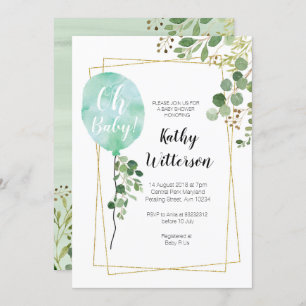 Invitation C'est un garçon Ballon Greenery oh baby shower