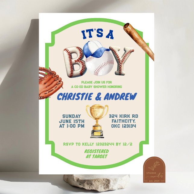 Invitation C'est un garçon Baseball Coed Baby Shower (Créateur téléchargé)