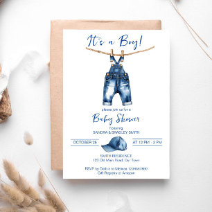 Invitation C'est un garçon bleu jean baby shower modèle