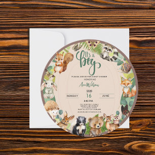 Invitation C'est un garçon Boy Woodland Animals Forest Baby s