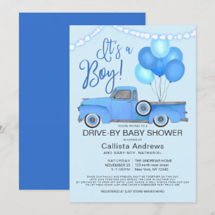 Invitation C'est un garçon Camion Balloons Drive By Baby show