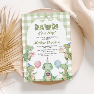 Invitation C'est un garçon Dinosaur En vichy Baby shower