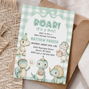 Invitation C'est un garçon Dinosaur En vichy Baby shower