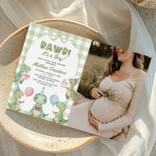 Invitation C'est un garçon Dinosaur En vichy Baby shower Phot