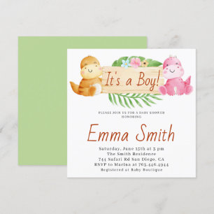 Invitation C'est un garçon - Dinosaure aquarelle Baby Shower
