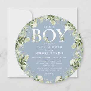 Invitation C'est un garçon Dusty Blue Greenery Baby shower