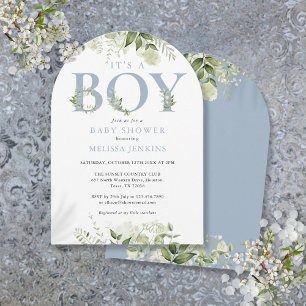 Invitation C'est un garçon Dusty Blue Greenery Baby shower