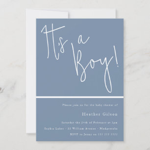 Invitation C'est un garçon ! Dusty Blue Modern Boys Baby show