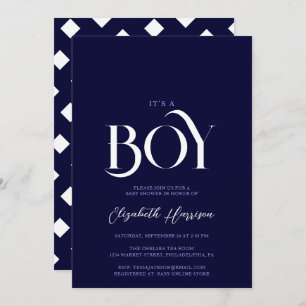 Invitation "c'est un garçon" Elegant Chic Navy Baby shower bl