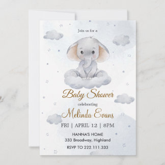 Invitation C'est un garçon éléphant mignon shower pour bébé