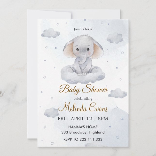 Invitation C'est un garçon éléphant mignon shower pour bébé (Devant)