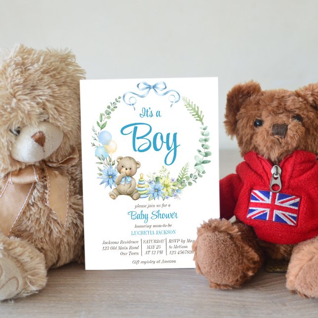 Invitation C'est un garçon en peluche ours baby shower arc fl (Créateur téléchargé)