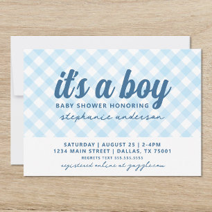 Invitation C'est un garçon En vichy Baby shower
