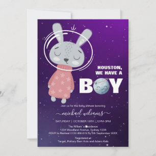 Invitation C'est un garçon espace lapin baby shower invitatio