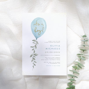 Invitation C'Est Un Garçon Eucalyptus Baby shower Balloon Ver