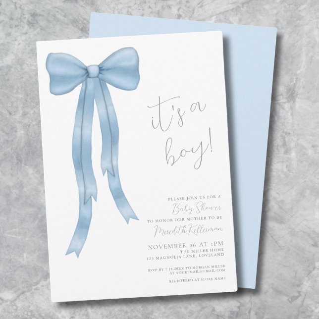 Invitation C'est un garçon, fête prénatale pour bébé arc-en-c (It's A Boy Bow Baby Shower Invitation)