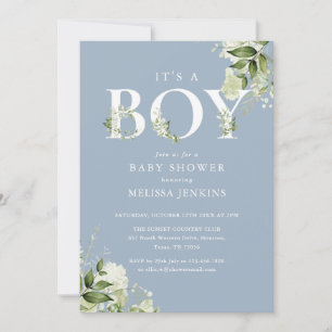 Invitation C'est un garçon Fleurs Bébé Shower Tout En Un