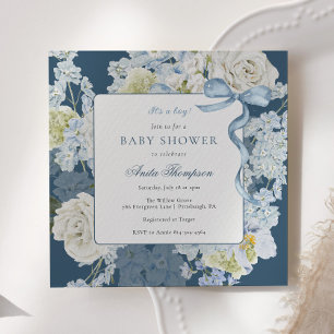 Invitation C'est un garçon Fleurs Bleues Arc-en-ciel Baby Sho