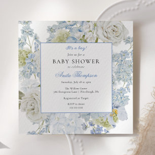 Invitation C'est un garçon Fleurs Bleues Bébé Naissance