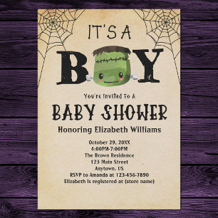 Invitation C'est un garçon Frankenstein Baby shower d'Hallowe