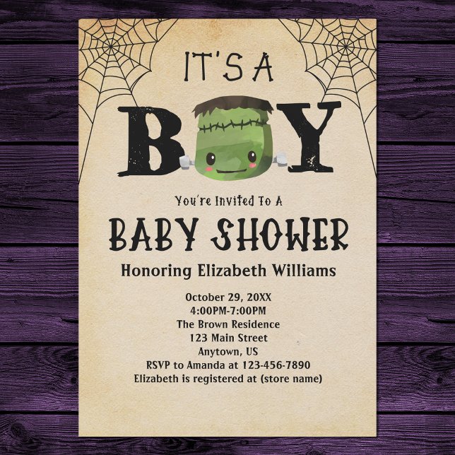 Invitation C'est un garçon Frankenstein Baby shower d'Hallowe (Front)