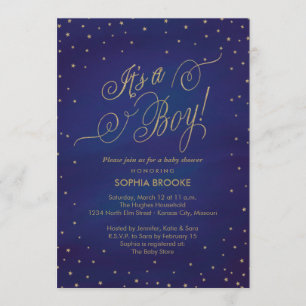 Invitation C'est un garçon Gold Stars & Night Sky Baby shower
