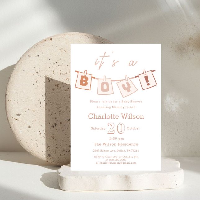 Invitation C'est un garçon ! Joli Baby shower En vichy Brown (Créateur téléchargé)