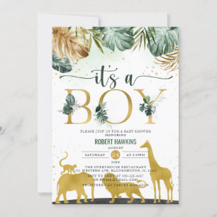 Invitation C'est un garçon Jungle Gold Safari Animaux Baby sh