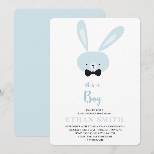 Invitation C'est un garçon Lapin mignon Baby Shower (Devant / Derrière)