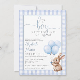 Invitation C'est un garçon Lapin mignon Ballons Fête pour béb