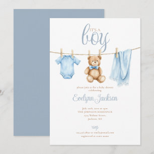 Invitation C'est un garçon Linge de bébé bleu mignon Baby Sho
