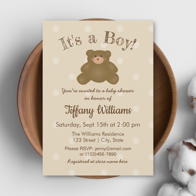 Invitation C'est un garçon mignon Teddy Bear Baby shower Invi (Créateur téléchargé)