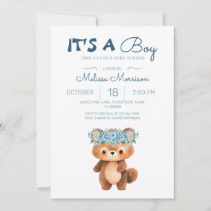 Invitation C'est un garçon Ours mignon Ours Bleu Bébé Garçon 