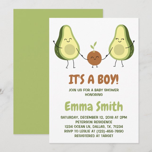 Invitation C'est un Garçon Plaid Mignon Avocat Baby Shower (Devant / Derrière)